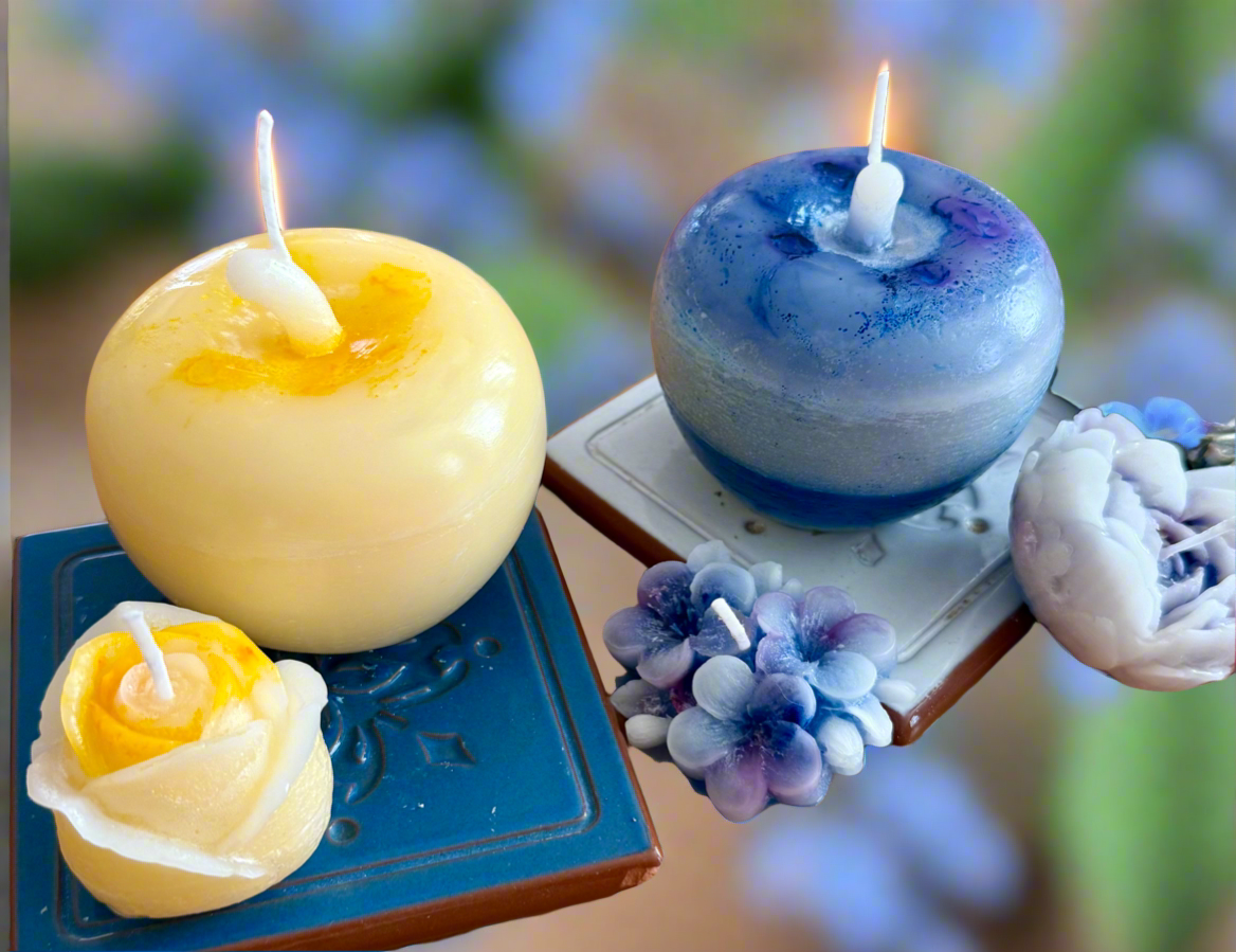 Custom Quartz Marble Color Collection of Handmade 100% Beeswax Apple 3” x 3” Candles