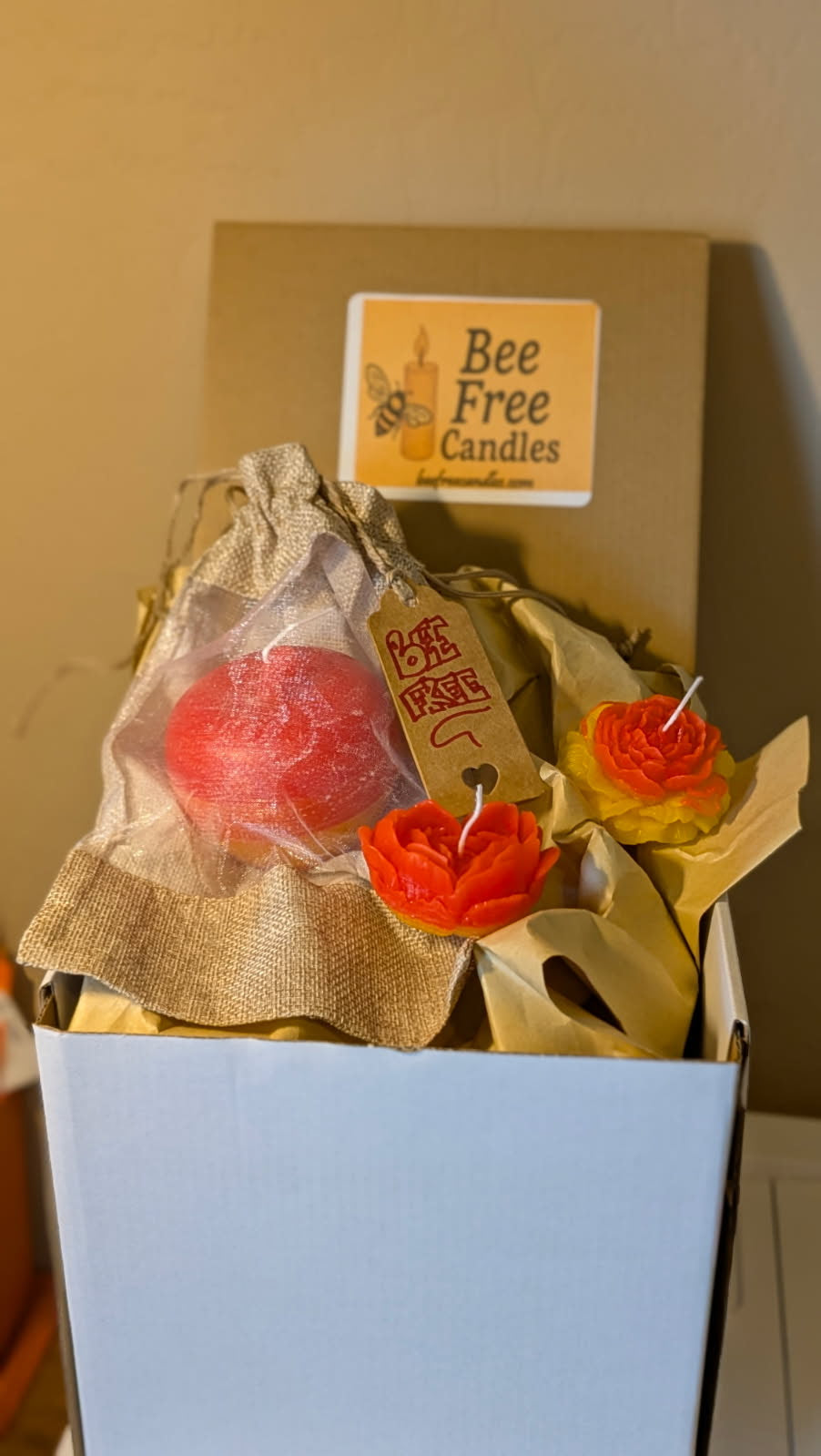 100% Beeswax Custom Hibiscus Horizon layered multi-colored Handmade Apple 3” x 3” & Small Matching Flower Votive Set