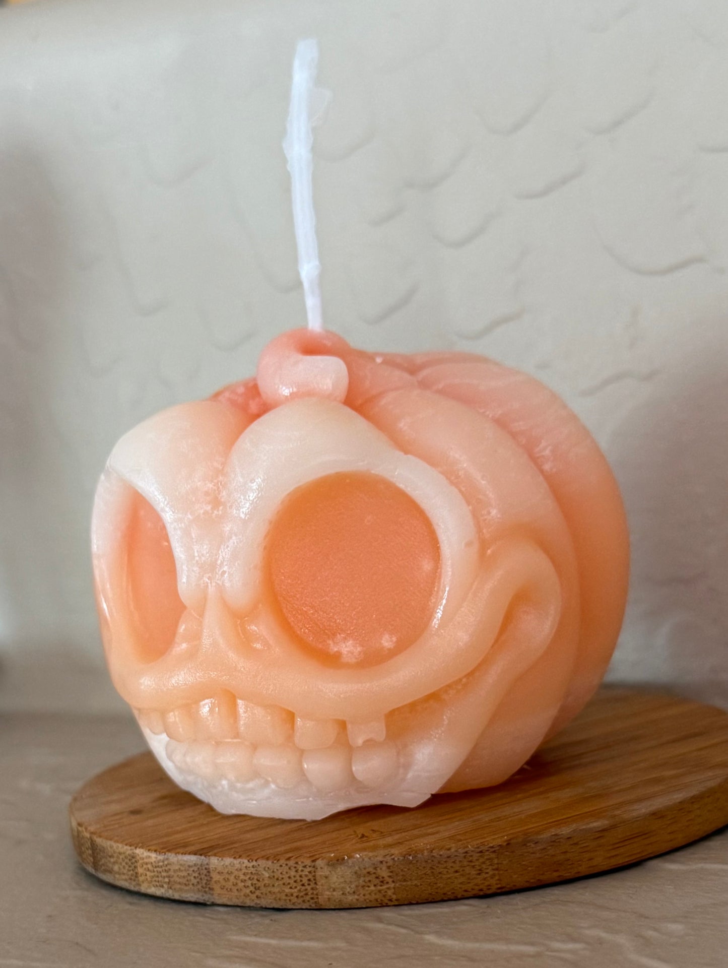 Handmade Custom Orange & White Marble Quartz Color 100% Beeswax Adorable Halloween Jack-o-Lantern Pumpkin Candle 3” x 2.5”