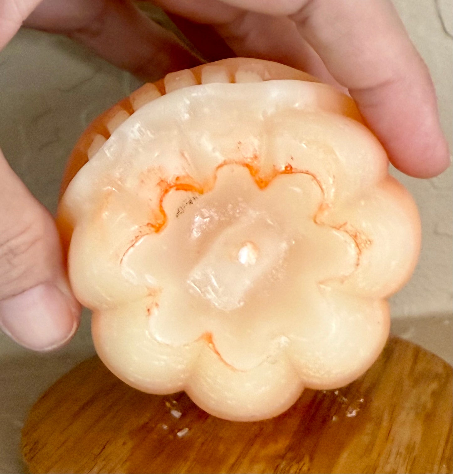 Handmade Custom Orange & White Marble Quartz Color 100% Beeswax Adorable Halloween Jack-o-Lantern Pumpkin Candle 3” x 2.5”