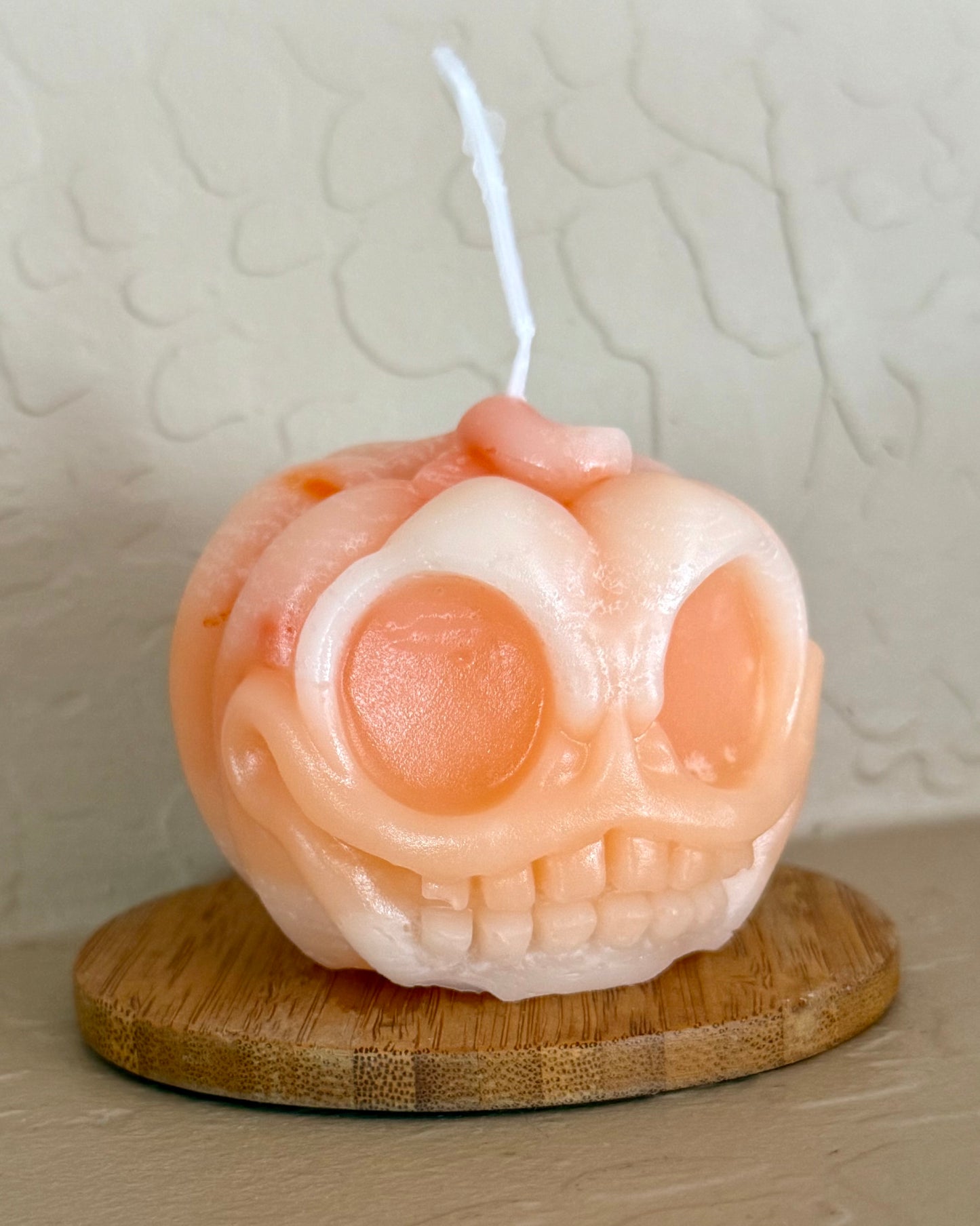 Handmade Custom Orange & White Marble Quartz Color 100% Beeswax Adorable Halloween Jack-o-Lantern Pumpkin Candle 3” x 2.5”