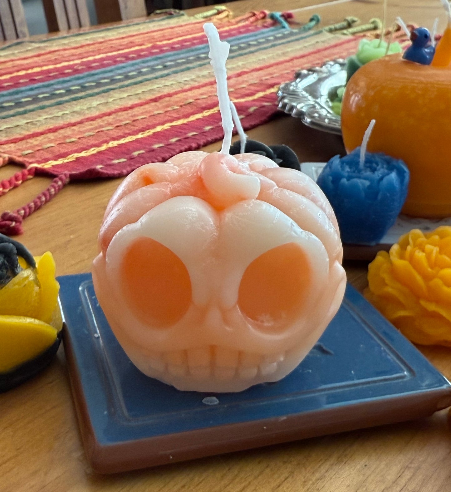 Handmade Custom Orange & White Marble Quartz Color 100% Beeswax Adorable Halloween Jack-o-Lantern Pumpkin Candle 3” x 2.5”