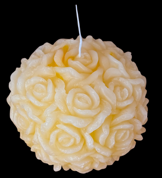 Handmade 100% Beeswax 4” Ball of Roses Hand Poured 3D Custom Yellow Marble Quartz Color Candle