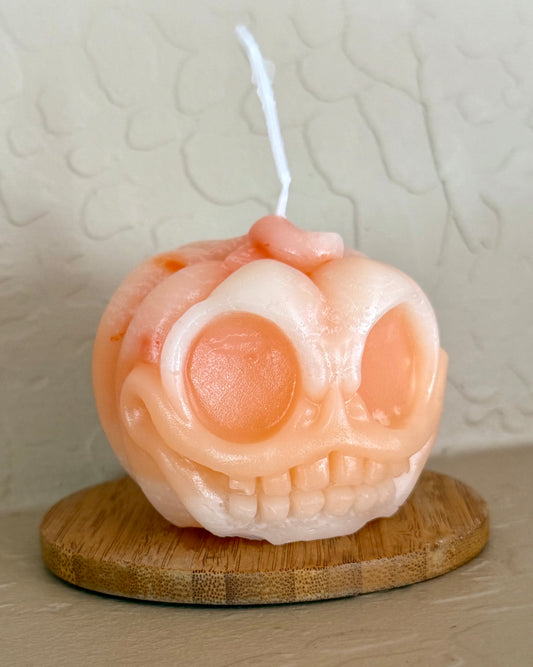 Handmade Custom Orange & White Marble Quartz Color 100% Beeswax Adorable Halloween Jack-o-Lantern Pumpkin Candle 3” x 2.5”
